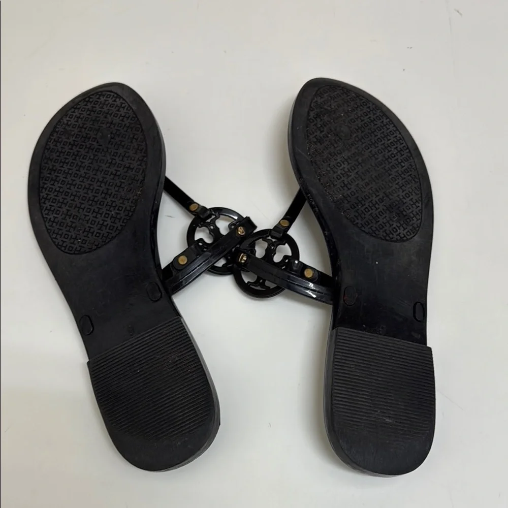 Tory Burch Black Patent Logo Thong Sandals